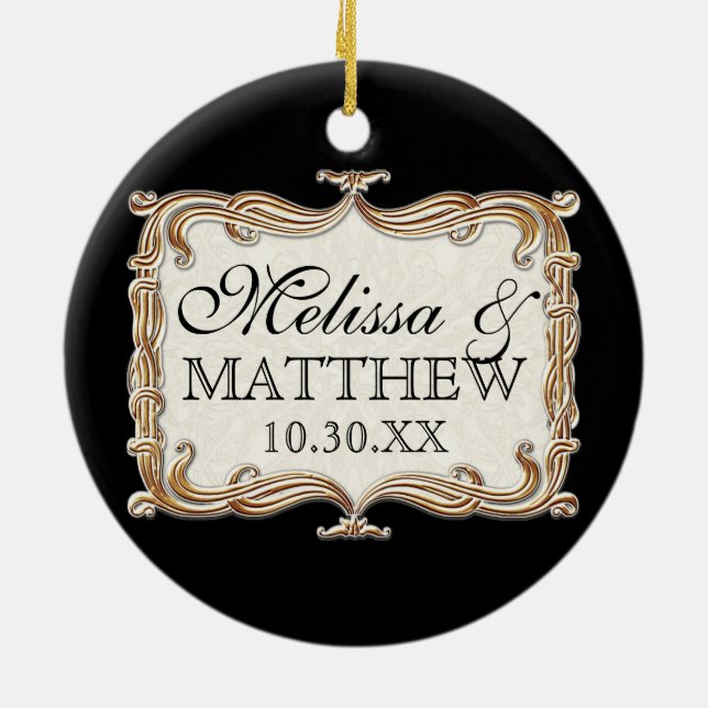 Gatsby Art Deco Nouveau Snöre Faux Guld Tulip Julgransprydnad Keramik (Baksidan)