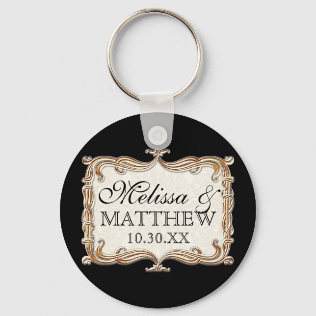 Gatsby Art Deco Nouveau Snöre Faux Guld Tulip Nyckelring (Framsida)