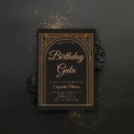 Gatsby Art Deco Roaring 20 Elegant Guld Birthday Inbjudningar