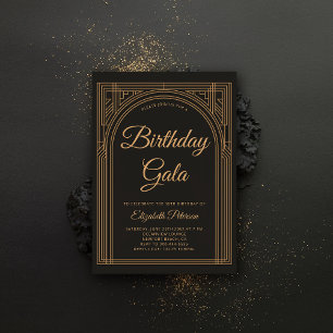 Gatsby Art Deco Roaring 20 Elegant Guld Birthday Inbjudningar