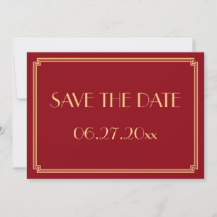 Gatsby Art Deco Röd Bröllop Save The Date-kort Spara Datumet
