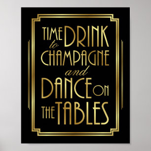 Gatsby Art Deco-TID FÖR ATT DRÄNKA CHAMPAGNE-signe Poster
