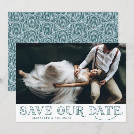 Gatsby Art Deco Typography Teal Save Date