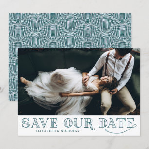 Gatsby Art Deco Typography Teal Save Date