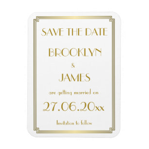 Gatsby Art Deco White Bröllop spara datum Magnet