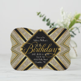Gatsby Black and Gold 50-års födelsedagsinbjudan Inbjudningar