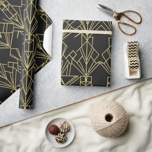 Gatsby Black & Gold Art Deco Presentpapper (Hantverk)