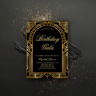 Gatsby Deco Roaring 20 Elegant Guld Arch Birthday Inbjudningar