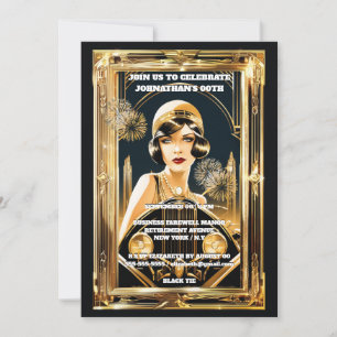 Gatsby flapper girl automobile 1920's party inbjudningar