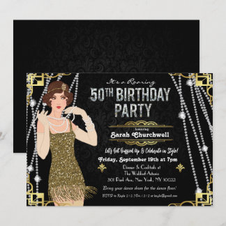 Gatsby Flapper Girl Birthday på 1920-talet Inbjudningar
