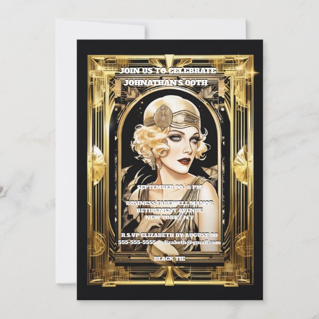 Gatsby Flapper Girl blonde Black tie event Inbjudningar (Framsida)