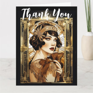 Gatsby Flapper Girl brunette tack för 1920-talet Kort