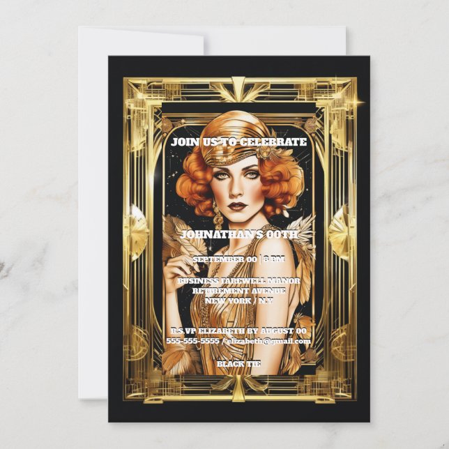 Gatsby Flapper-tjejen, formell svartvit händelse Inbjudningar (Framsida)