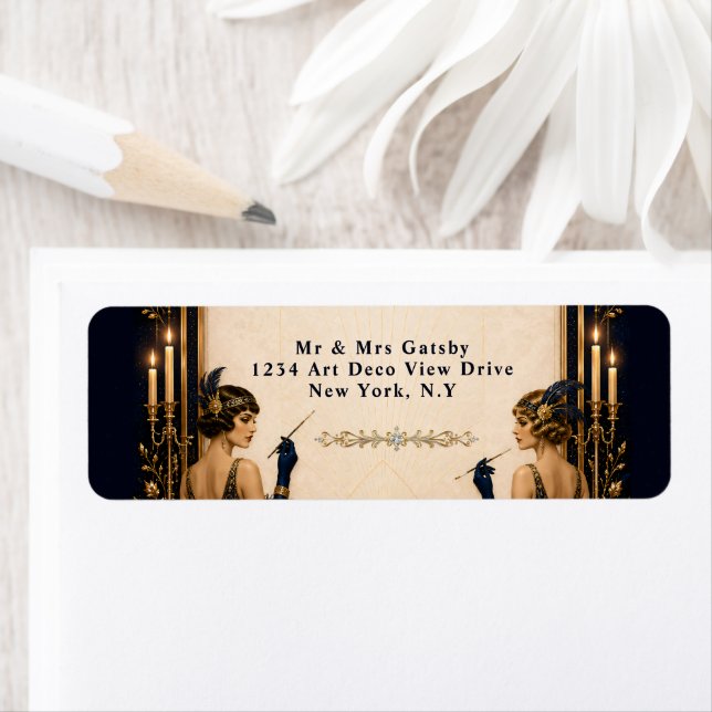 Gatsby flapperflickor 1920-tals tema bröllop redig returadress etikett (Insitu)