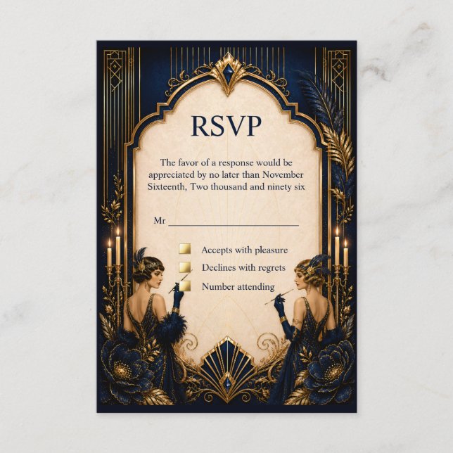 Gatsby flapperflickor tjugotalet rsvp tilläggskort (Framsida)