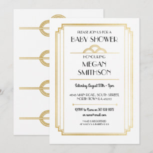 Gatsby för art décobaby shower20-tal guld- inbjudningar