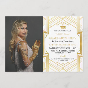 Gatsby för studenten för foto för 20-talart déco inbjudningar