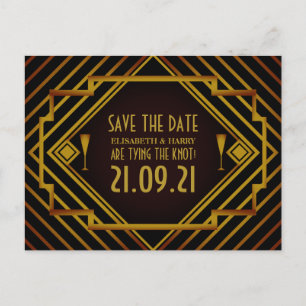 Gatsby Gold 2020s Bröllop Spara Datum Meddelande Vykort