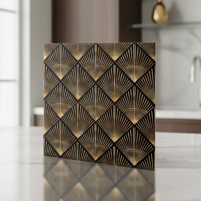 Gatsby Gold Art Deco Fan Pattern ID1188 Kakelplatta (Skapare uppladdad)