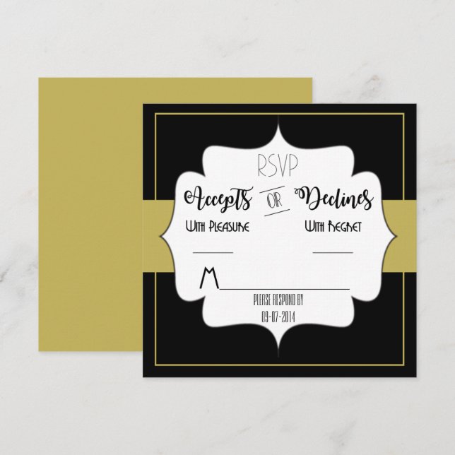 Gatsby Gold Bröllop Suite Mottagning Party RSVP Inbjudningar (Fram/baksida)