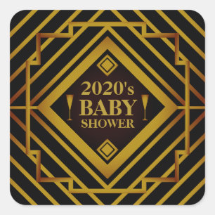 Gatsby Guld 2020's Baby Shower Fyrkantigt Klistermärke