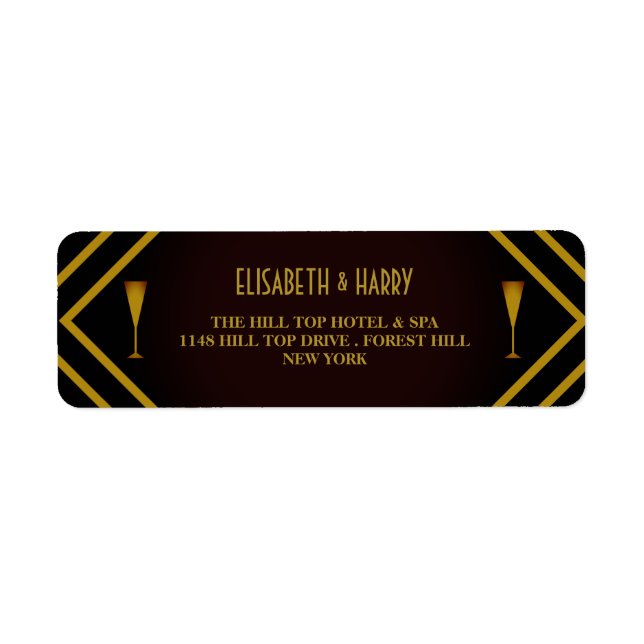 Gatsby Guld 2020's Bröllop Returadress Etikett (Framsidan)