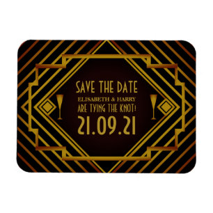 Gatsby Guld 2020's Bröllop spara datum Magnet