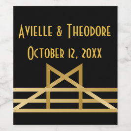 Gatsby Guld & Black Art Deco Bröllopsfest Vinflaska Etikett