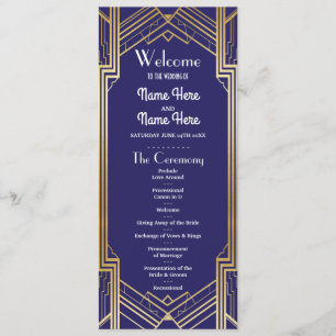 Gatsby Navy & Guld Art Deco 1920-tals Bröllopsprog Program