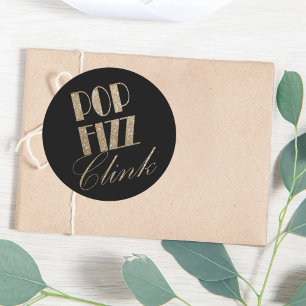 Gatsby party Guld och Black Pop Fizz Clink Runt Klistermärke