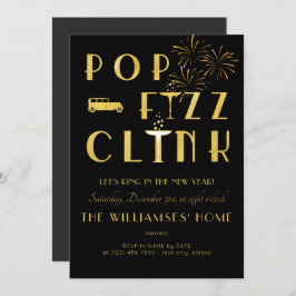 Gatsby Pop Fizz Clink Art Deco New Years Eve Black Inbjudningar