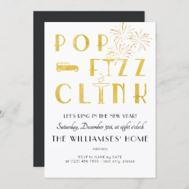 Gatsby Pop Fizz Clink Art Deco New Years Eve Party Inbjudningar