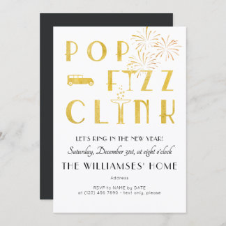 Gatsby Pop Fizz Clink Art Deco New Years Eve Party Inbjudningar