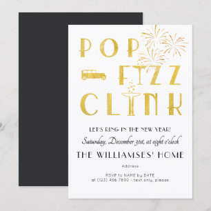 Gatsby Pop Fizz Clink Art Deco Nyårsfest Inbjudningar