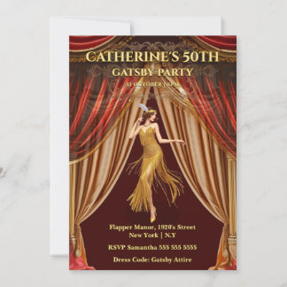 Gatsby Red Gold 50th Birthday Invitation Inbjudningar