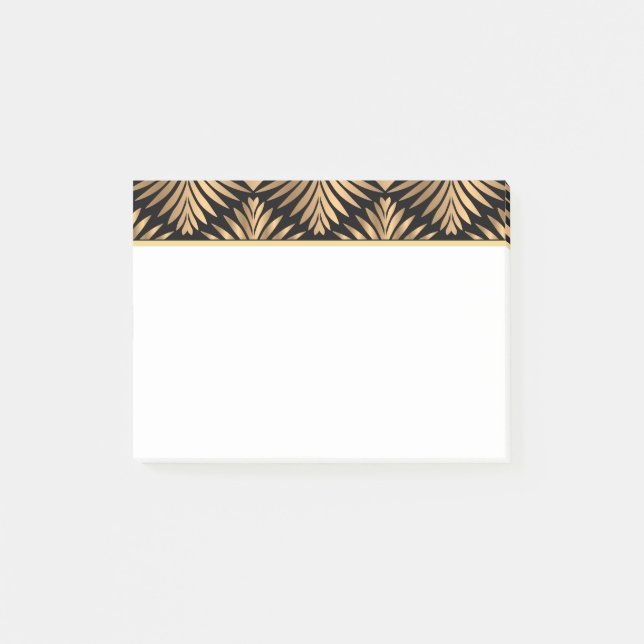 Gatsby Retro Art Deco Black Guld Blommigt Damask Post-it Block (Framsida)