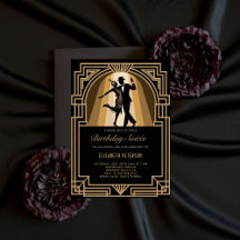 Gatsby Roaring 1920 Art Deco Black Guld Birthday