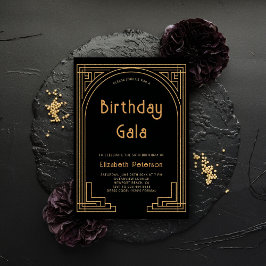 Gatsby Roaring 20 Elegant Guld Deco Arch Birthday Inbjudningar