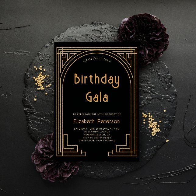 Gatsby Roaring 20 Elegant Guld Deco Arch Birthday Inbjudningar (gatsby invitation roaring 20s twenties art deco nouveau elegant formal business corporate event)