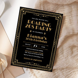 Gatsby Roaring 20 s Art Deco Birthday Black Guld Inbjudningar