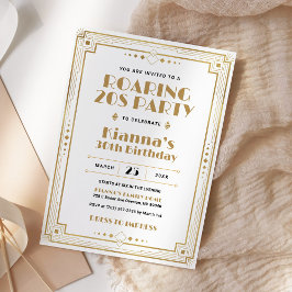 Gatsby Roaring 20 s Art Deco Birthday White Guld Inbjudningar