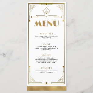 Gatsby Roaring 20s Art Deco-menykort Meny