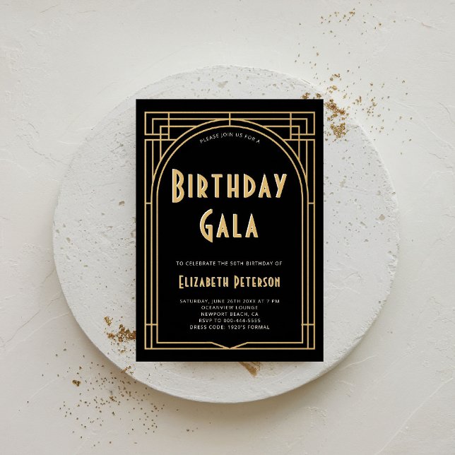 Gatsby Roaring 20s Prohibition Deco Arch Birthday Inbjudningar (gatsby party invitation roaring 1920 twenties prohibition art deco nouveau gold frame elegant event)