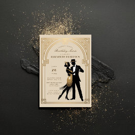 Gatsby Roaring Twenties Art Deco Beige Birthday Inbjudningar