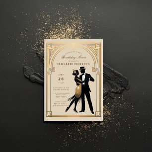 Gatsby Roaring Twenties Art Deco Beige Birthday Inbjudningar
