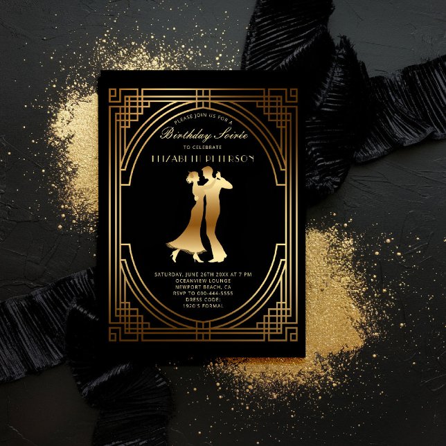 Gatsby Roaring Twenties Art Deco Flapper Birthday Inbjudningar (gatsby party invitation roaring twenties 1920s art deco nouveau frame gold business corporate event)