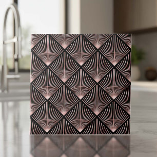 Gatsby Rose Gold Art Deco Fläktmönster ID1188 Kakelplatta