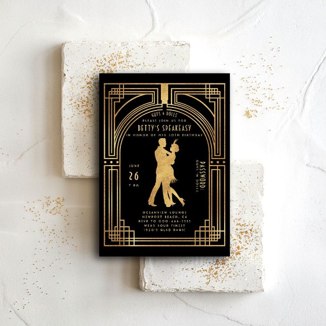 Gatsby Speakeasy Nouveau Flapper Dance Birthday Inbjudningar (gatsby party invitation speakeasy roaring 1920 twenties nouveau deco prohibition flapper dance gold )