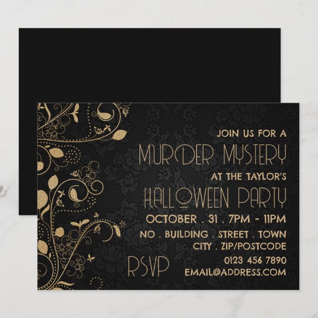 Gatsby Stil, Murder Myasty Halloween fest Inbjudningar (Fram/baksida)