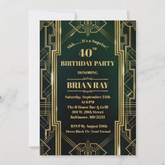 Gatsby Stil Suprise Birthday Inbjudan 5x7